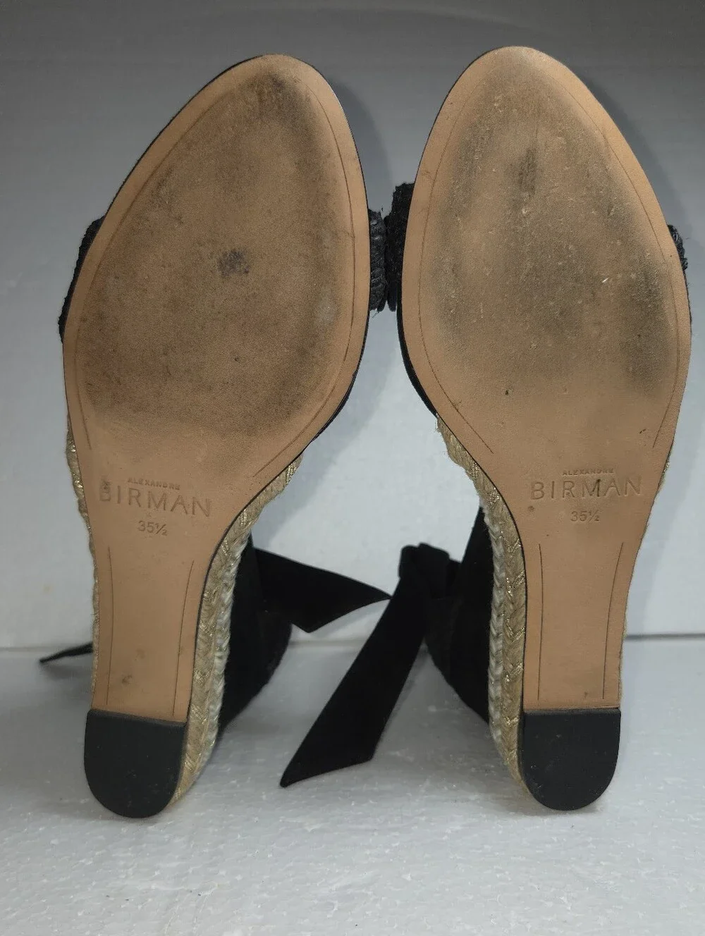 Alexandre Birman Clarita Black Leather Espadrille Wedge Sandals EU 35 1/2